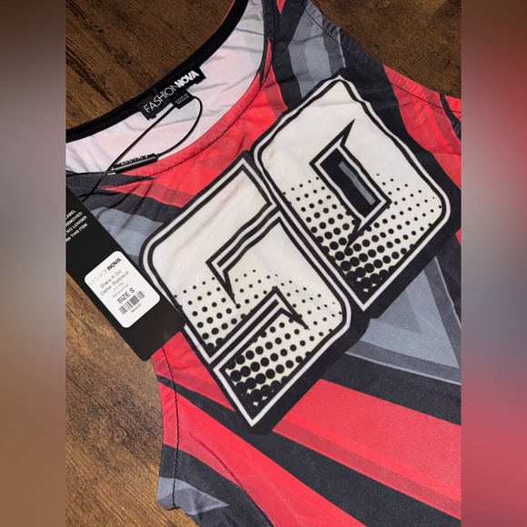 Fashion Nova Red and Black Graphic Bodysuit - Picture 5 of 8